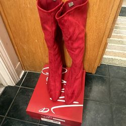 Lovely Long Red Boots In Size 8