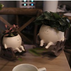 Smily Face Planter Pot Cute Resin Flower Head Planters