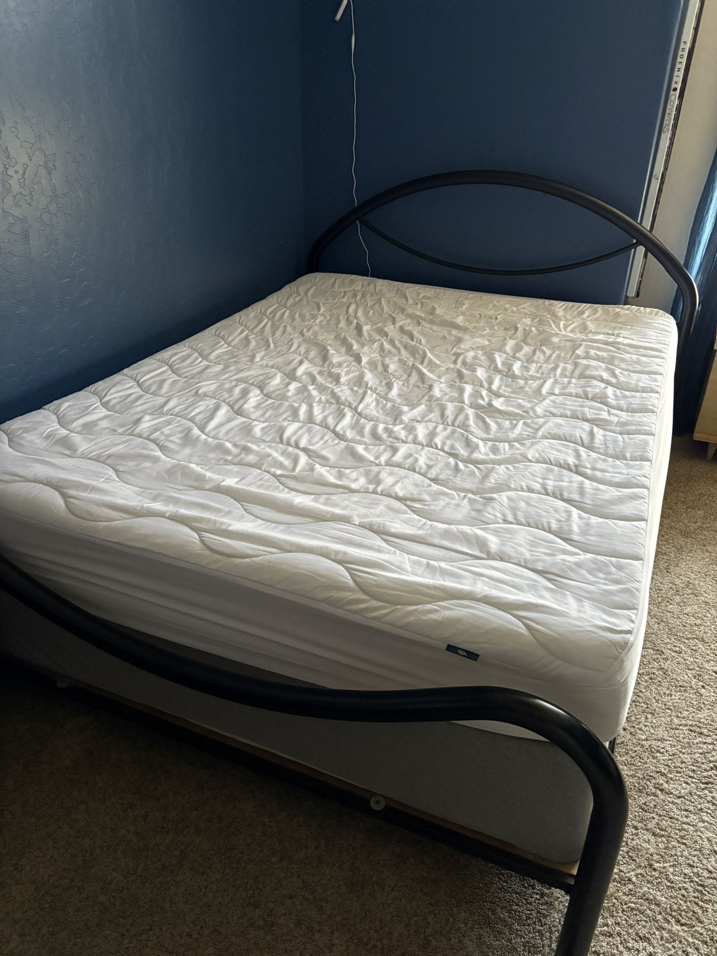 Queen Bed Frame & Box spring (Only): Black Metal Tubular