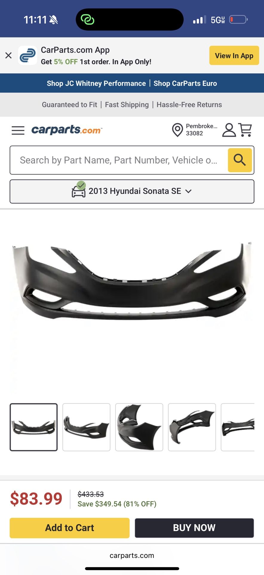 2011-2013 Hyundai Sonata Bumper