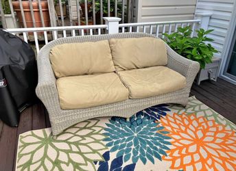 Rattan love seat with cushions free delivery