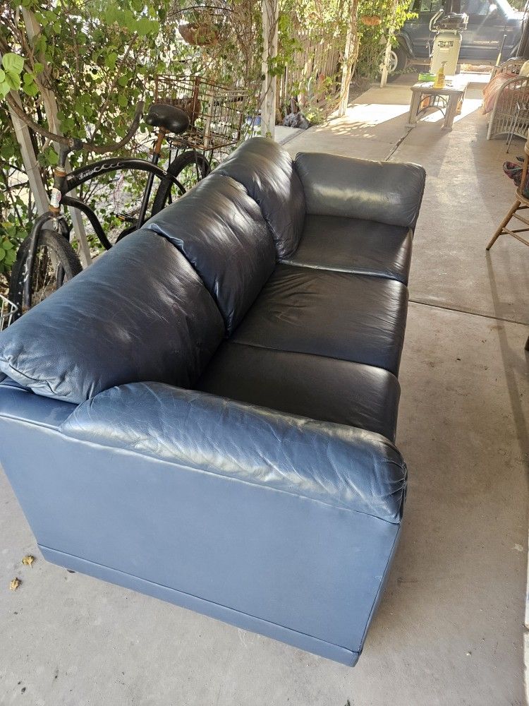 Blue Leather Couch. Real Leather.