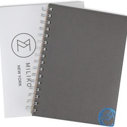 MILIKO A5 Size Grey PU Leather Softcover Dot Grid Wirebound/Spiral Notebook/Jouranl with Removable Divider-80 Sheets(160 Pages),8.27x5.67 Inches - NEW