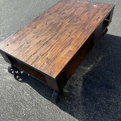 Wooden industrial coffee table