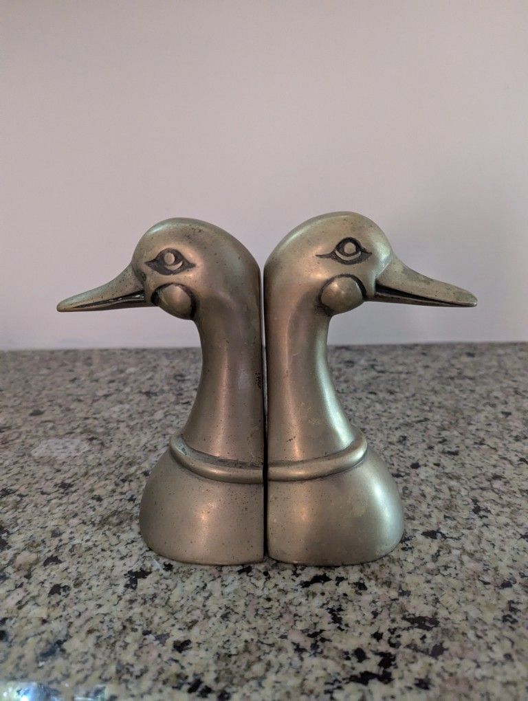 Pair of Vintage Brass Duck Head Bookends