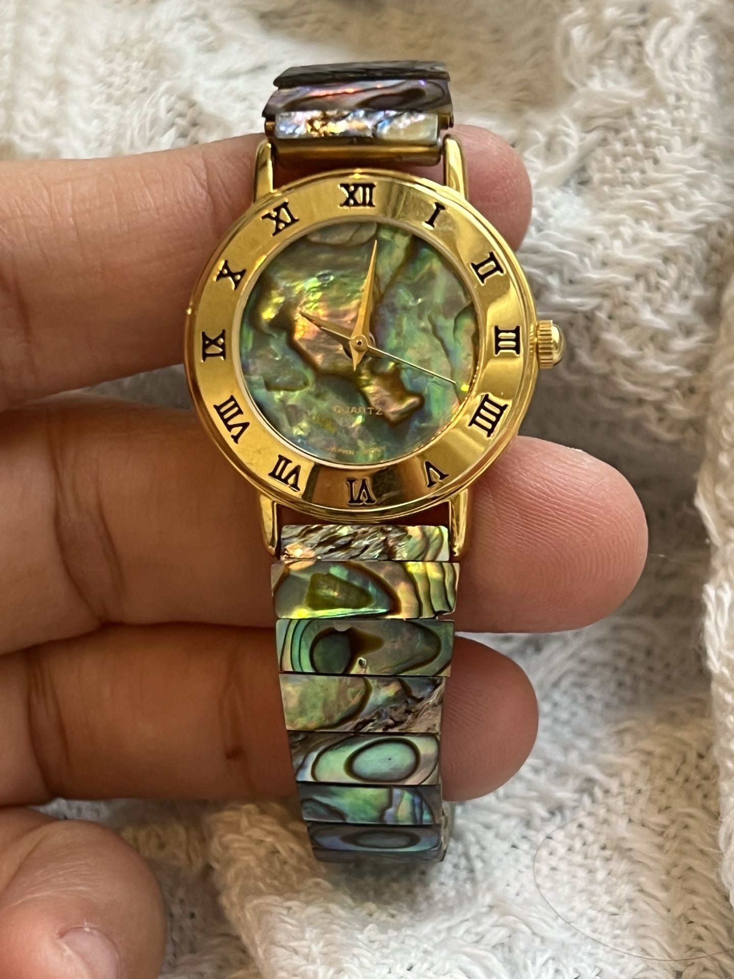 Vintage Abalone Shell Quartz Watch And Gold Tone Case Needs Battery