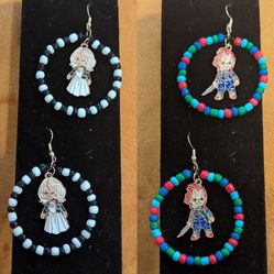Handmade Horror Icon Beaded Hoop Earrings – Chucky & Tiffany Collection