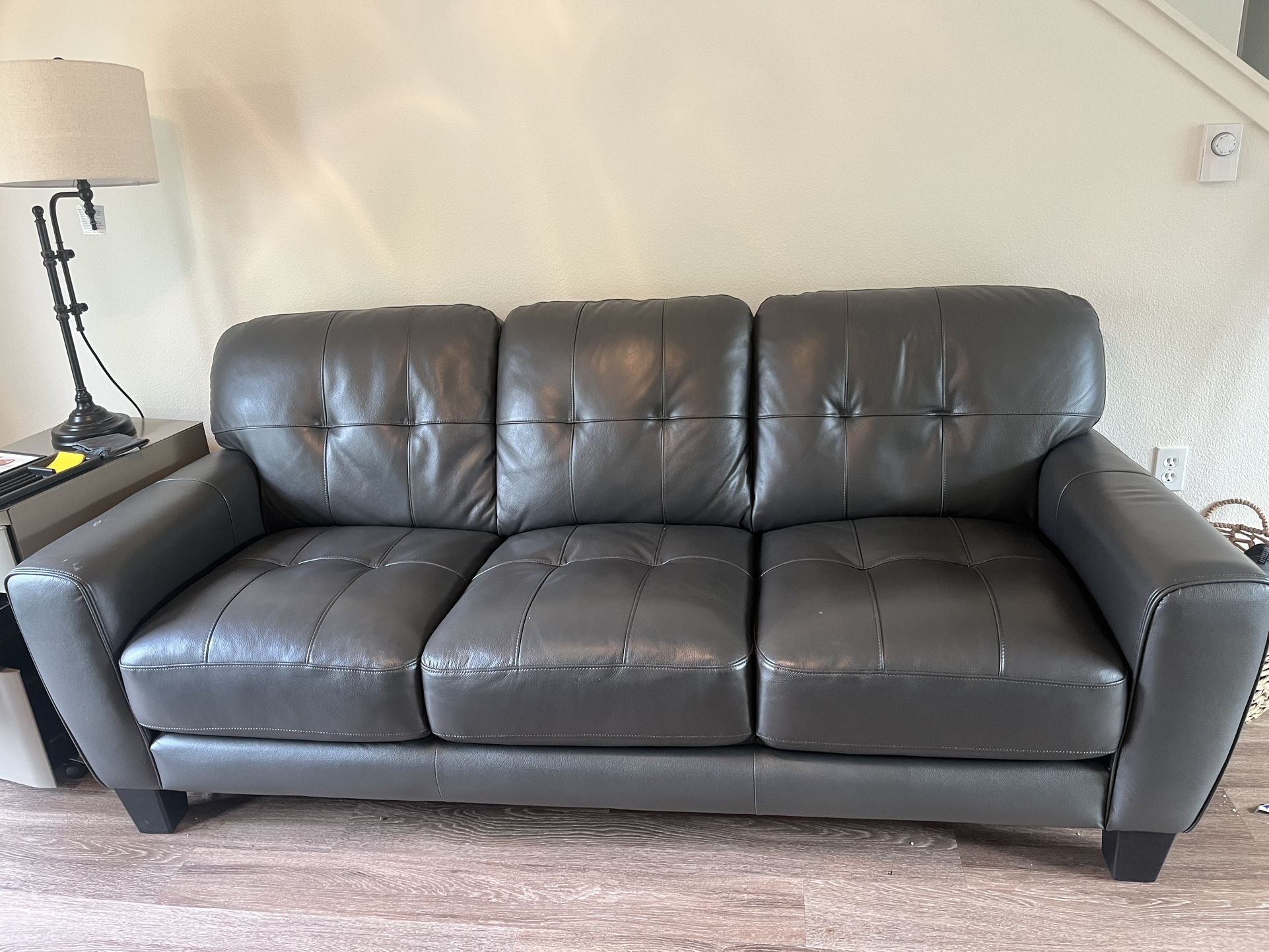 2 Year Old Penner Leather Charcoal Sofa