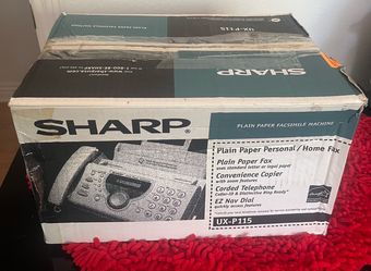 Sharp UX-P115 Plain Paper Facsimile Machine Vintage Sharp UX-P115 plain paper facsimile machine with a corded telephone handset. This beige unit inclu