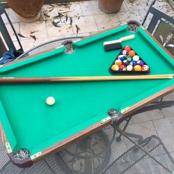Small Pool Table 36” X 20” + 2 Cue Sticks + Billiard Balls + Brush 