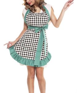 Polka Dot Sophia Apron Black Cream with Teal Ties