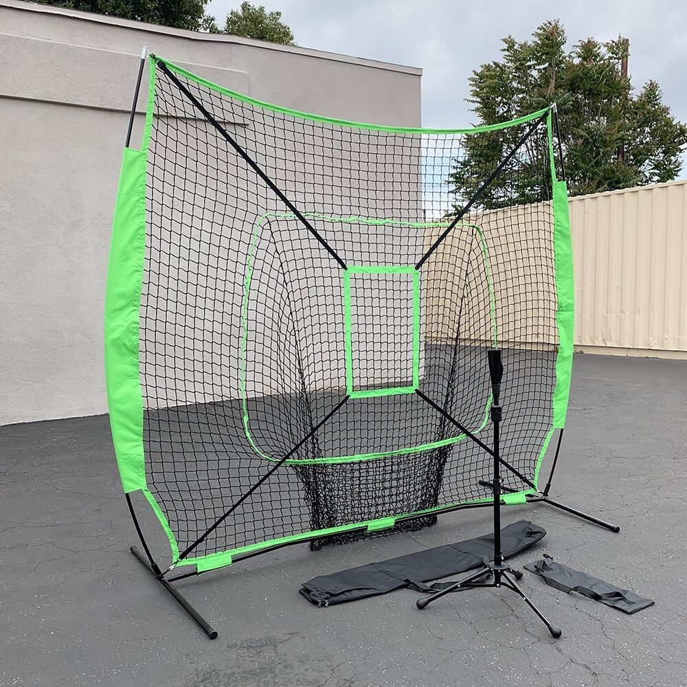 $65 (New) Baseball softball (7x7’ net & ball tee set) practice hitting & pitching net w/ carry bag 