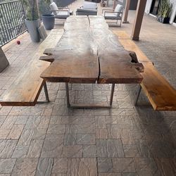 Custom Made Maple Wood Slab Table And Benches