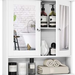 Bathroom Cabinet Storage Wall Mounted Shelf with Mirror Door Kitchen Organizer