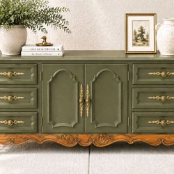 Olive Green Solid Wood Buffet w/ Hidden Drawers