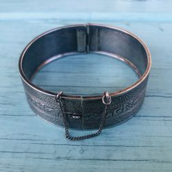 Beautiful Vintage/Antique STERLING Silver Thick-Heavy Open Hinge Bangle Bracelet 7.5” GC 37.5 Grams 