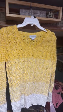 Liz Claiborne Lizwear Ombré Marled Cable Knit V-Neck Sweater Yellow White