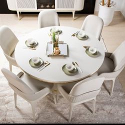 BRAND NEW 
PERLA Dining Table Set 7 Peices,White With Gold Finish 