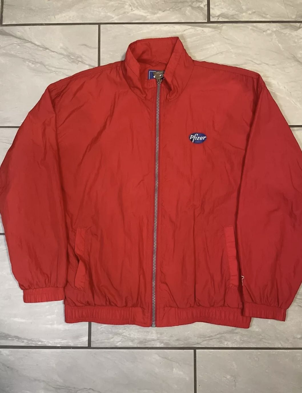 Pfizer Starter Windbreaker Jacket Sz Mens XL Red Vintage