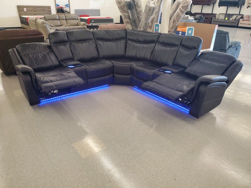 Power Reclining Sectional With Led And USB Port
