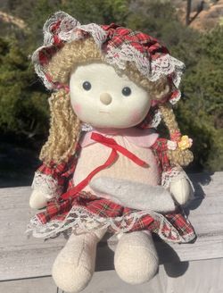 Vtg Berkeley Designs Cuddle Kidz Musical Cloth Doll Plaid Dress Works