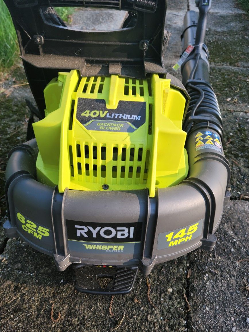 Ryobi RY40440 40 Volt 145 MPH 625 CFM Cordless Brushless Variable Speed Backpack Leaf Blower with Lithium-Ion Battery and Charge Kit
 Brand New 