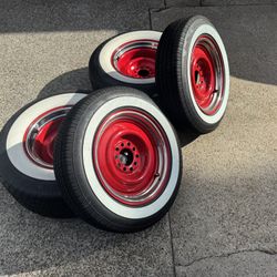 Big and little hot rod, white wall, wheels, and tires