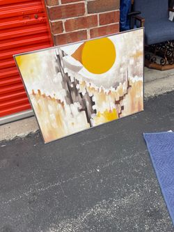 Large Abstract Oil Painting in Silver Frame