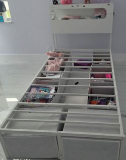 White Twin Bed Frame with Storage Drawers