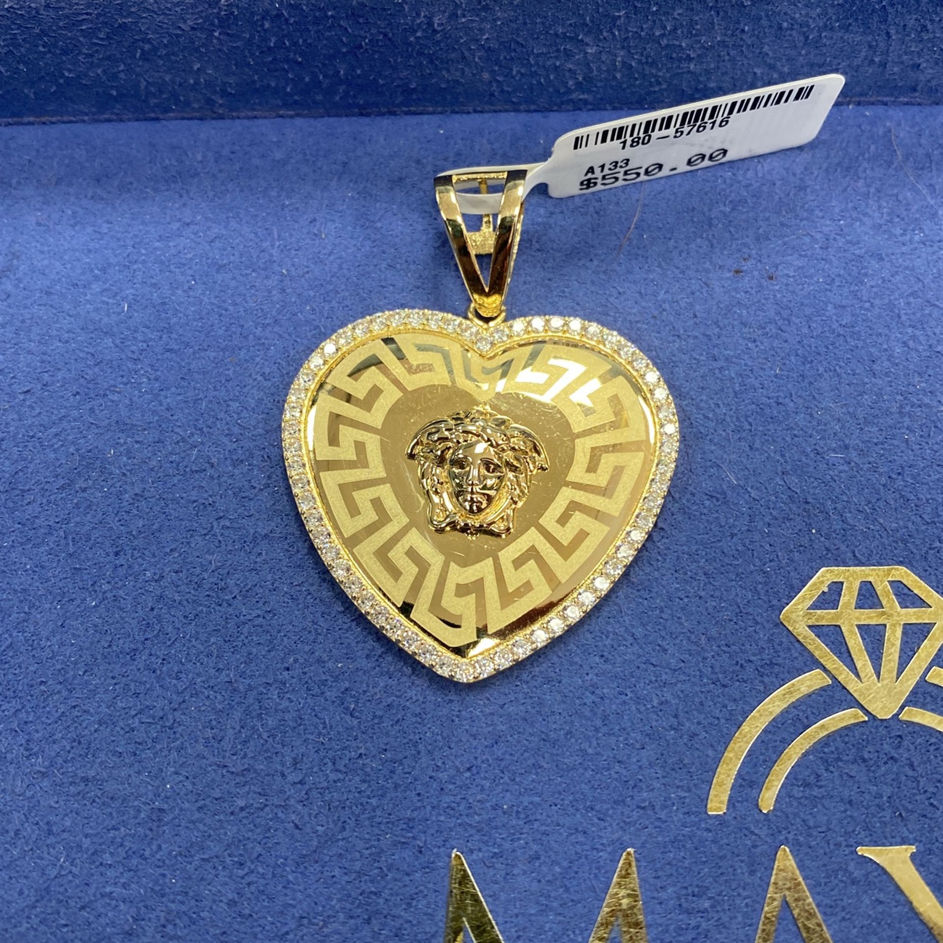 10k Gold Medusa Head Cuibic Zirconia Heart Pendant
