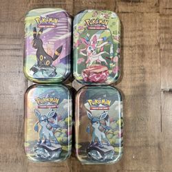 2025 Pokémon Scarlet Violet Prismatic Evolutions Umbreon Tin, Sylveon, Glaceon