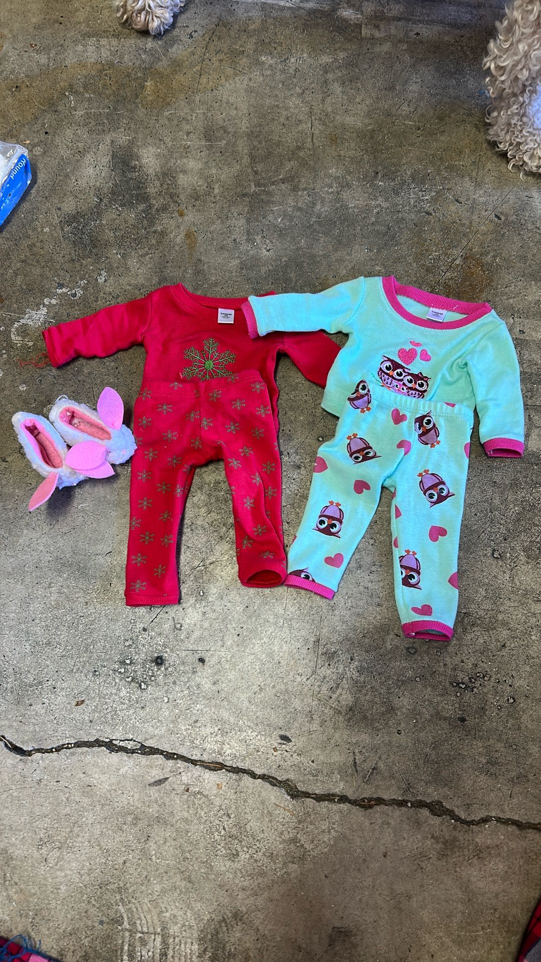 2 American Girl Doll Pajama Sets With Bunny Slippers