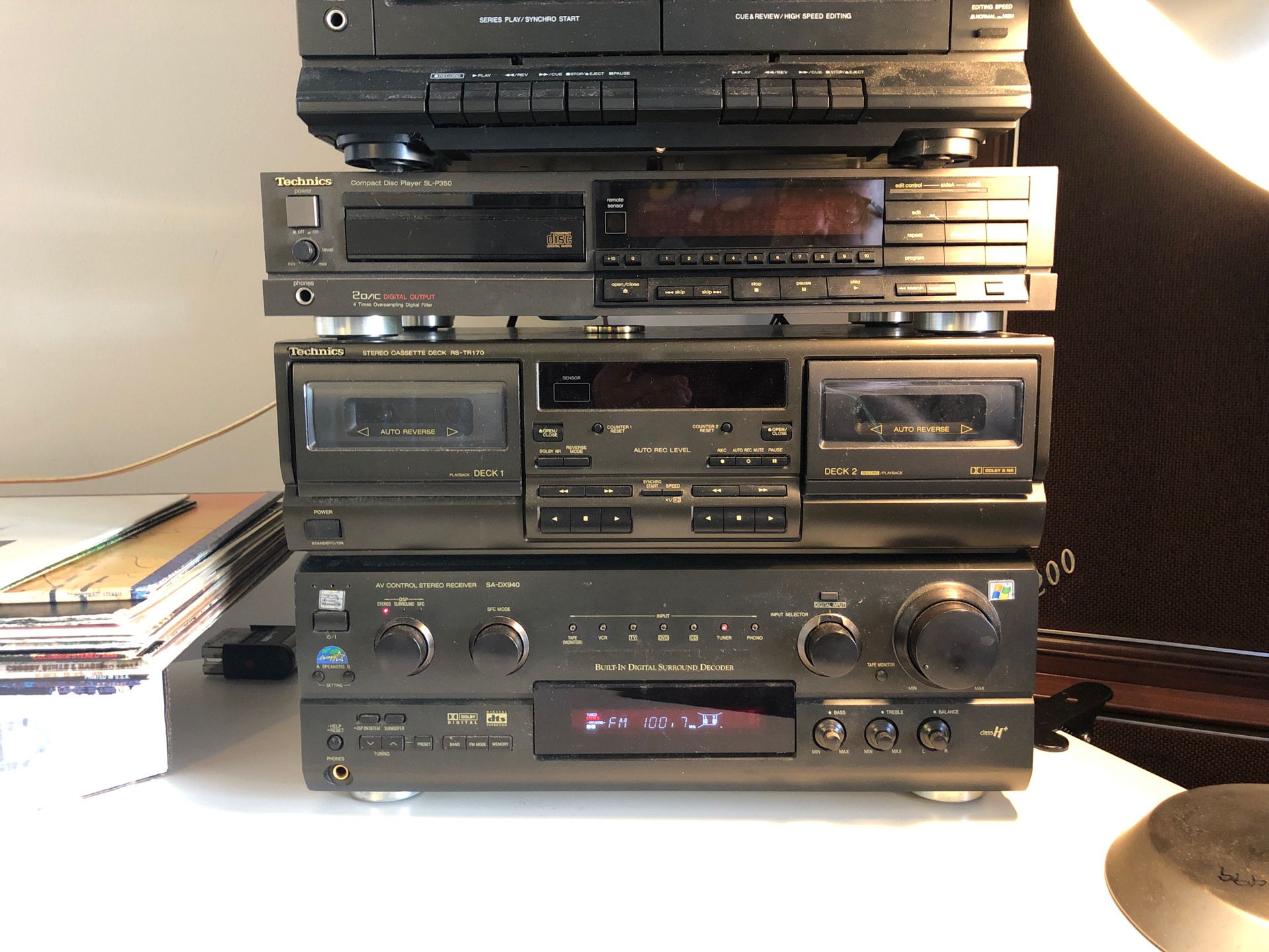 Technics-3 Components 1) SA-DX940 AV Control Receiver 2) RS-TR170 Stereo Cassette and 3) SL-P350 CD Player