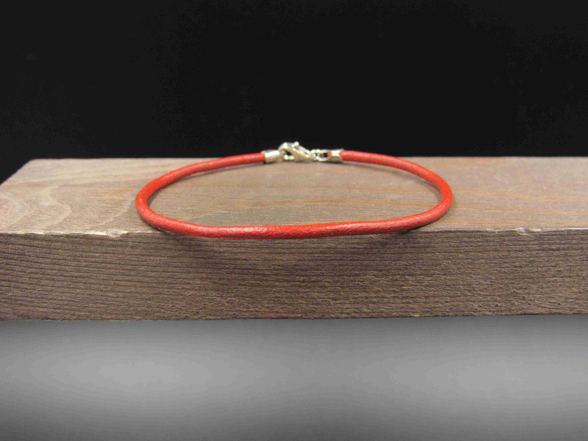 7 Inch Sterling Silver Red Leather Bracelet