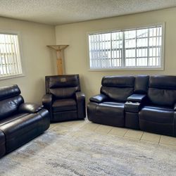 LEATHER SOFA COUCH LOVE SEAT RECLINER SET FULL POWER