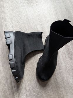 Black Knit Sock Boots with Chunky Sole