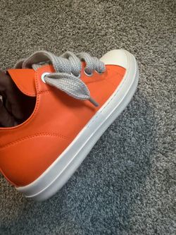 Orange Low-Top Leather Sneakers