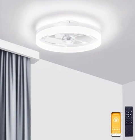 Volisun 19.7in LED Modern Ceiling Fan White With Remote 6speed Reverse Timer Dimmable Open Box Like New 