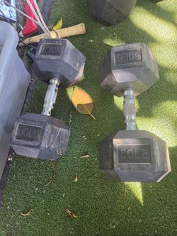 50 LB Rubber Hex Dumbbells Pair