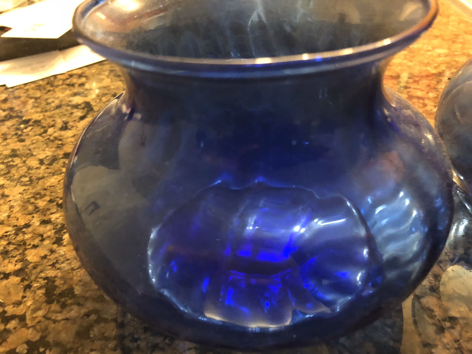 BLUE GLASS CANDY DISH CANDLE HOLDER