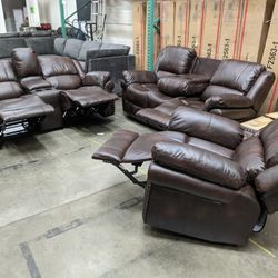 BRAND NEW BEAUTIFUL 3PC CHOCOLATE BROWN 5-RECLINERS COUCHES SET!!***