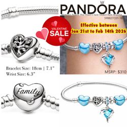 PANDORA Moments Family Tree Heart Clasp SnakeChain Bracelet Set of 4 in one box.