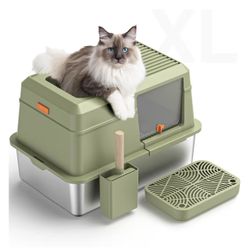 Stainless Steel Cat Litter Box with Scoop