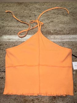 Women’s Orange Ribbed Halter Crop Top Size Large