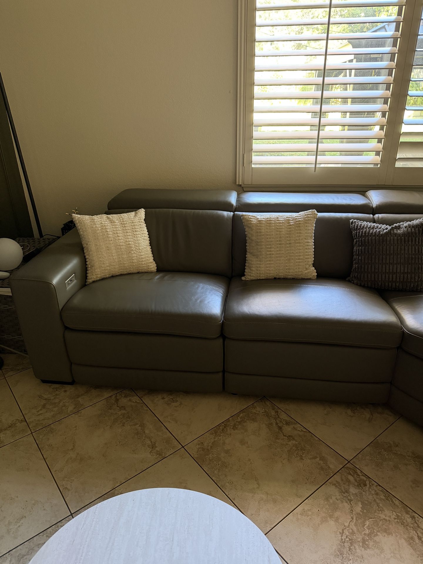 L Shape Couch Grey Leather Electric
