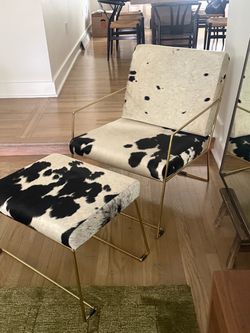 Cowhide Lounge Chair and Ottoman Set