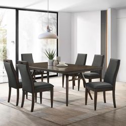 7PCS RECTANGLE DINING TABLE SET DARK WALNUT (CO115271) $999 FREE LOCAL DELIVERY  