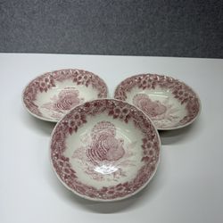 Queen’s Thanksgiving Turkey Rimmed Soup Salad Bowls Set 3 Red 6” England
