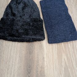 Black Fuzzy Beanie And Ear Warmer Headband 