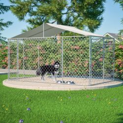 Heavy Duty Outdoor Dog Kennel 13.1x7.5x7.6 ft, Galvanized Chain Link Playpen with Waterproof Anti-UV Cover, Secure Lock, Large Exercise Pen for Puppy 